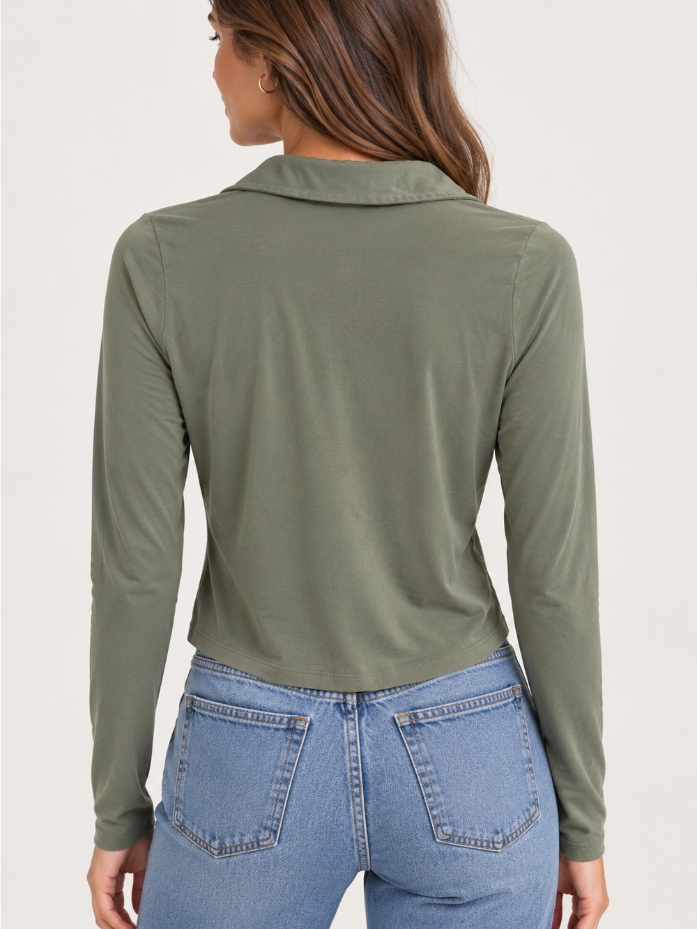 Wilfred by Aritzia Olive Green Tencel Stretch Button Front Top M - Picture 3 of 7